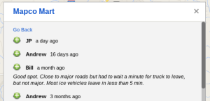 Other drivers comment about having trouble getting an open parking space ar MAPCO stations.