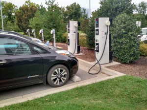 Bad Etiquette from Nissan employee blocking DC Fast Charge Station. Click to enlarge.